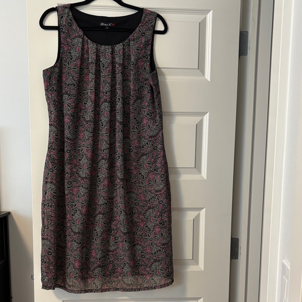 Nina Black and Pink Floral Midi Dress